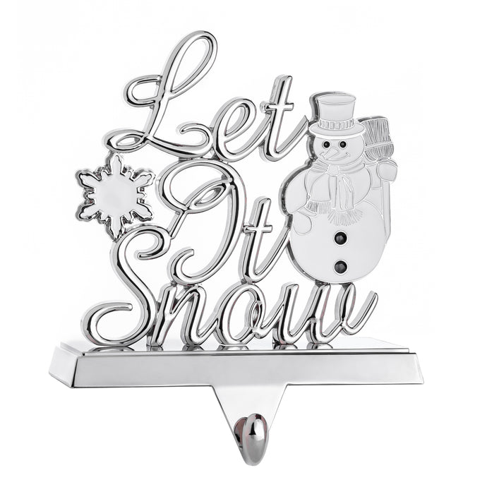 Stocking Holder - Let It Snow Christmas Stocking Hanger for Mantel - Metal Christmas Stocking Holder for Fireplace Mantle - Heavy Stocking Holder for Mantle with White Snowflake and Snowman