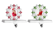 Load image into Gallery viewer, Stocking Holder Set of 2 - Snowflake Christmas Stocking Hanger for Mantel - Photo Frame Christmas Stocking Holder for Fireplace Mantle - Picture Frame Heavy Stocking Holder for Mantle with Hook