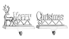 Load image into Gallery viewer, Stocking Holder Set of 2 - Marry Christmas Reindeer Stocking Hanger for Mantel - Shiny Silver Metal Deer Marry Christmas Stocking Holder for Fireplace Mantle - Heavy Stocking Holder for Mantle
