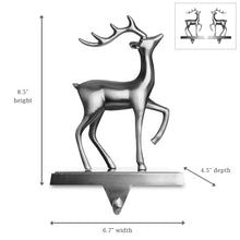 Load image into Gallery viewer, Christmas Reindeer Stocking Hanger for Mantel - Set of 2 - Silver Metal Deer Stocking Holder with Hook